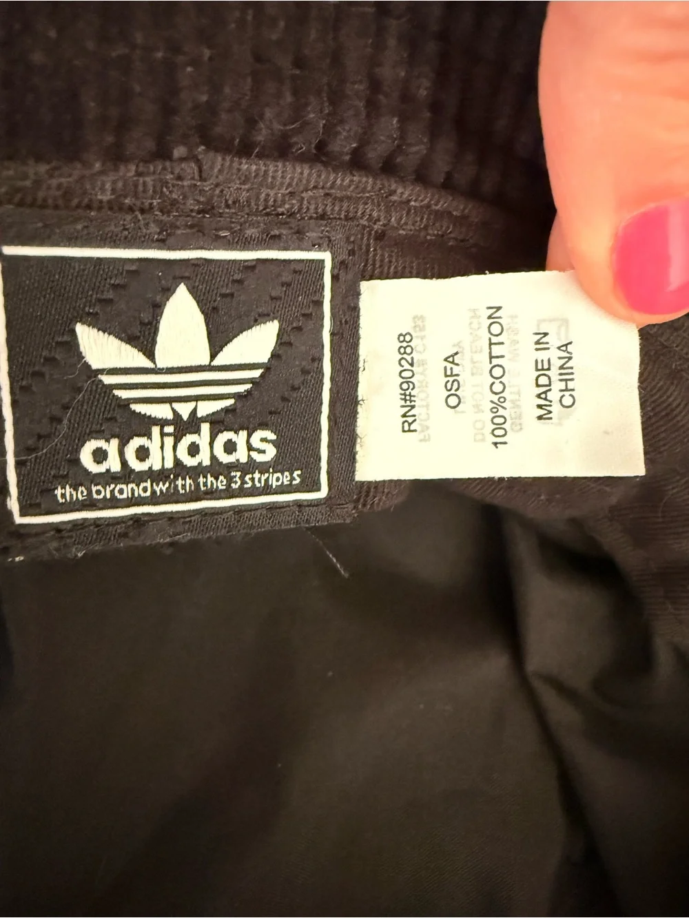 Adidas Black Corduroy Bucket Hat with White Trefoil Logo